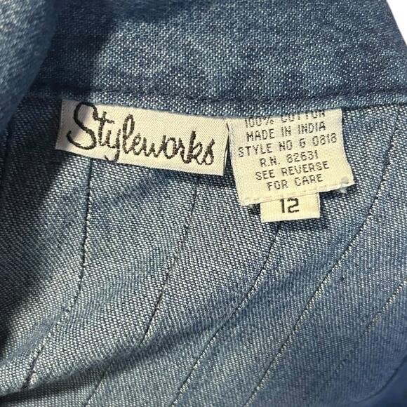 Vintage Styleworks Denim Duster Blue Embroidered Lace Long Jacket Sz 12 Boho - Picture 7 of 16